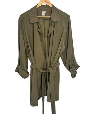 Chico's Olive Green lightweight draped Belted jacket blazer extra large
